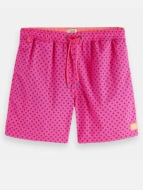 Scotch & Soda Mid-length Printed Swim 5" Shorts in Pink Size XL